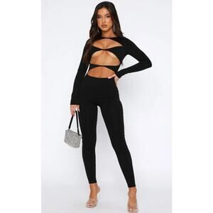 new WHITE FOX black cutout black Only One Option long sleeve jumpsuit nwt